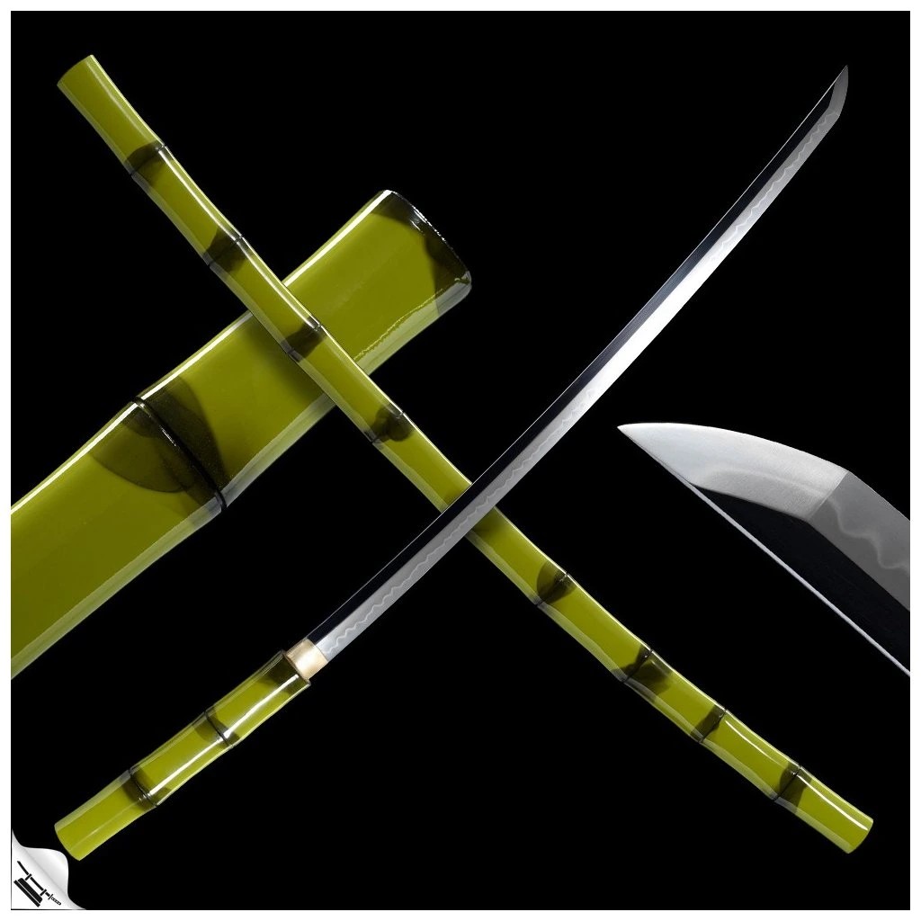 foto Japan Swords Japanese Take Shikomizue, zelen� bambus, T-10 Steel, Real Choji Hamon